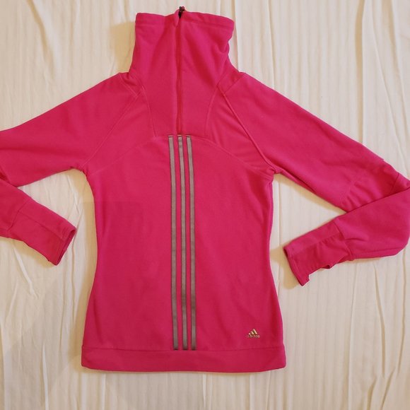 Adidas Hot Pink Climawarm Fleece Pullover 1/4 Zip Thumbholes Pocket XS - Picture 1 of 6